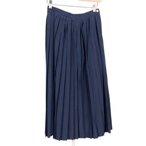 Josephine Pleated Maxi Skirt 6 Womens Navy Blue Satin Long Modest Romania